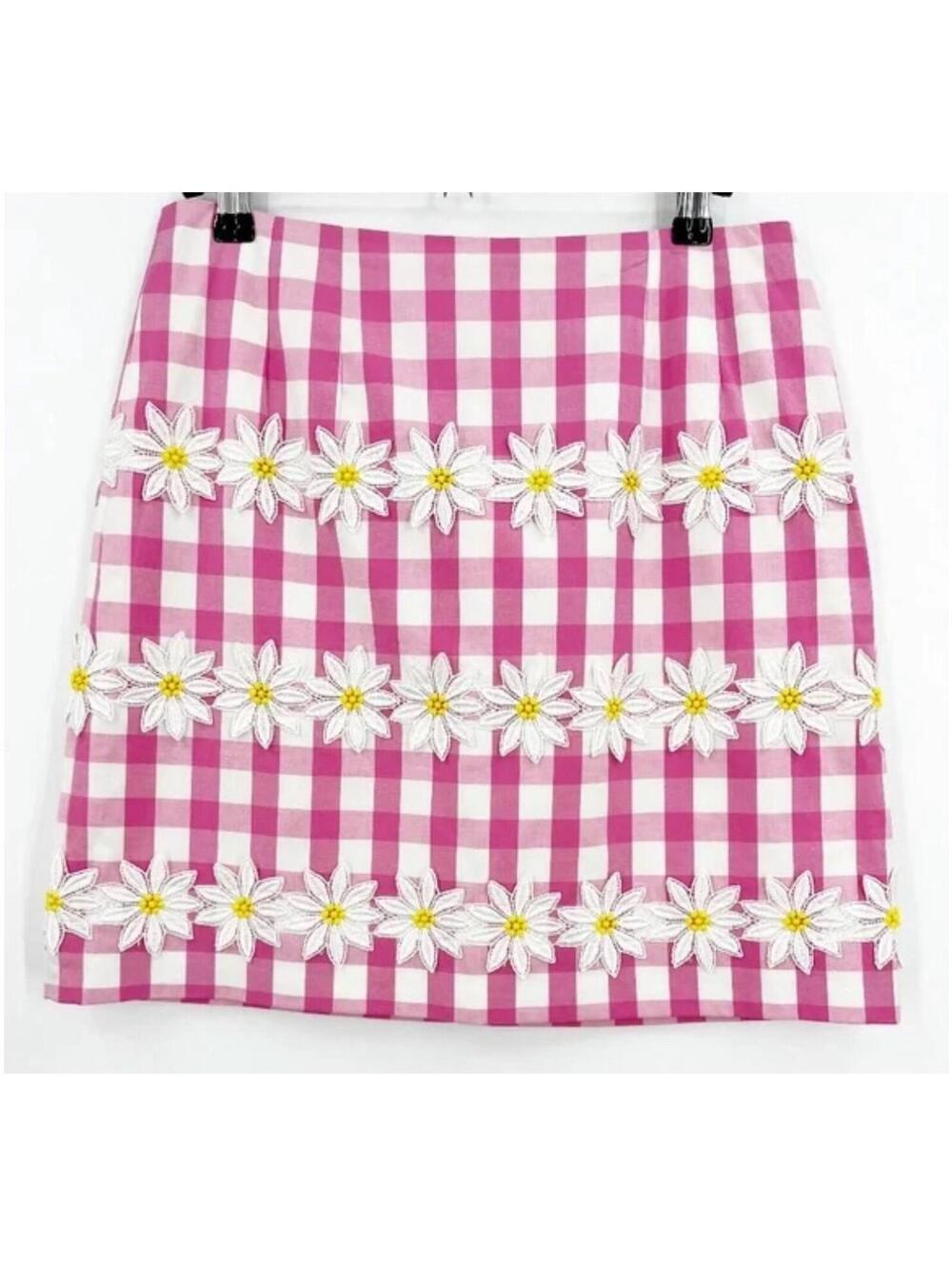 Lilly Pulitzer Pink & White Gingham Daisy Skirt Sz 2